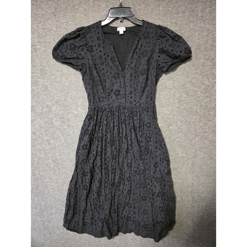 J. Crew Women's Eyelet‎ Puff-Sleeve Midi Dress in Black, Size 2 Whimsigoth Fairy